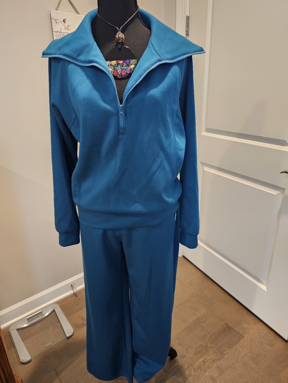 Women's Teal Half-Zip Pullover & Matching Wide Leg Pants